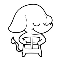 cartoon smiling elephant with present
