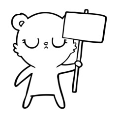 peaceful cartoon bear cub with protest sign