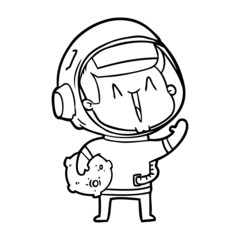 happy cartoon astronaut with moon rock