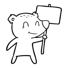 cartoon bear holding sign