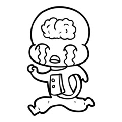 cartoon big brain alien crying running