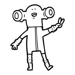 friendly cartoon alien giving peace sign