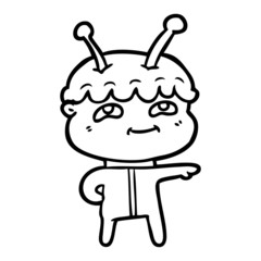 friendly cartoon spaceman pointing