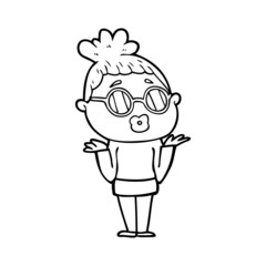 cartoon confused woman wearing spectacles