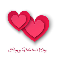 Pink  paper hearts on white  background.