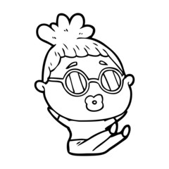 cartoon sitting woman wearing spectacles