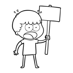 cartoon shocked man with placard