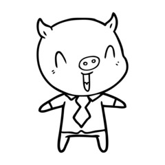 happy cartoon pig wearing shirt and tie