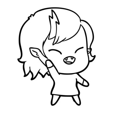 cartoon laughing vampire girl waving