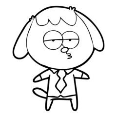 cartoon bored dog in office clothes