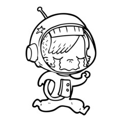 cartoon crying astronaut girl running