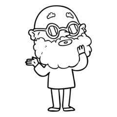 cartoon curious man with beard and glasses