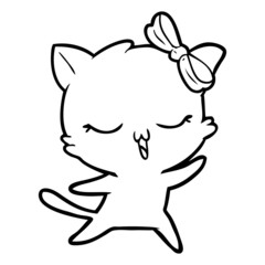 cartoon dancing cat with bow on head