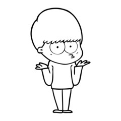 confused cartoon boy shrugging shoulders
