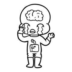 cartoon big brain alien crying