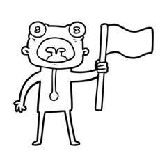 cartoon weird alien with flag