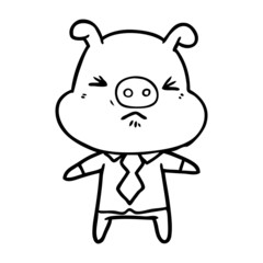cartoon angry pig in shirt and tie