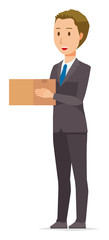 A young businessman has a cardboard box