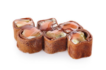 Sweet sushi roll on white background isolated