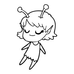 smiling alien girl cartoon floating