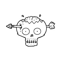 cartoon skull with arrow through brain