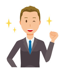 Young businessmen are raising fists