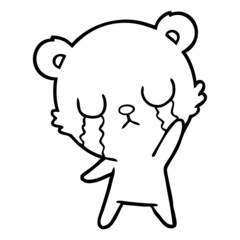 crying cartoon bear waving