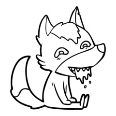 Fototapeta premium cartoon hungry wolf sitting waiting