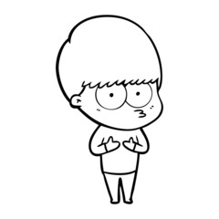 nervous cartoon boy