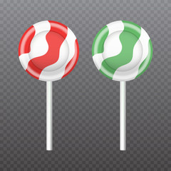 Realistic Vector Sweet Lollipop Candy isolated on transparent backdrop.