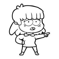 cartoon tired woman pointing