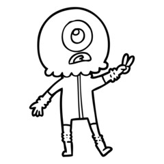 cartoon cyclops alien spaceman giving peace sign