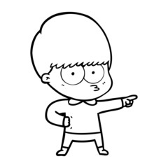 nervous cartoon boy pointing