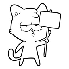 Obraz premium bored cartoon cat with sign post