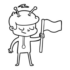 friendly cartoon spaceman with white flag