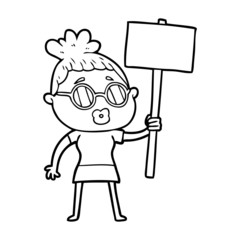 cartoon protester woman wearing spectacles