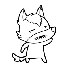 cartoon wolf waving showing teeth