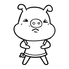cartoon angry pig wearing tee shirt
