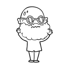 cartoon worried man with beard and spectacles