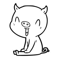 happy cartoon pig sitting