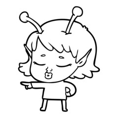 cute alien girl cartoon pointing