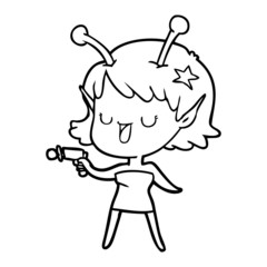 happy alien girl cartoon