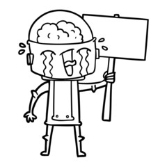 cartoon crying robot waving sign