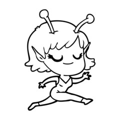 smiling alien girl cartoon running