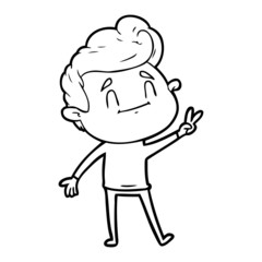 happy cartoon man giving a peace sign