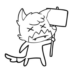 cartoon dead fox with protest sign