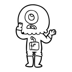 worried cartoon cyclops alien spaceman