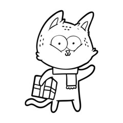 cartoon cat holding christmas present