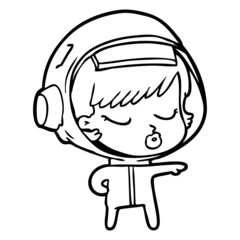 cartoon pretty astronaut girl pointing the way