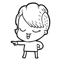 happy cartoon girl pointing
